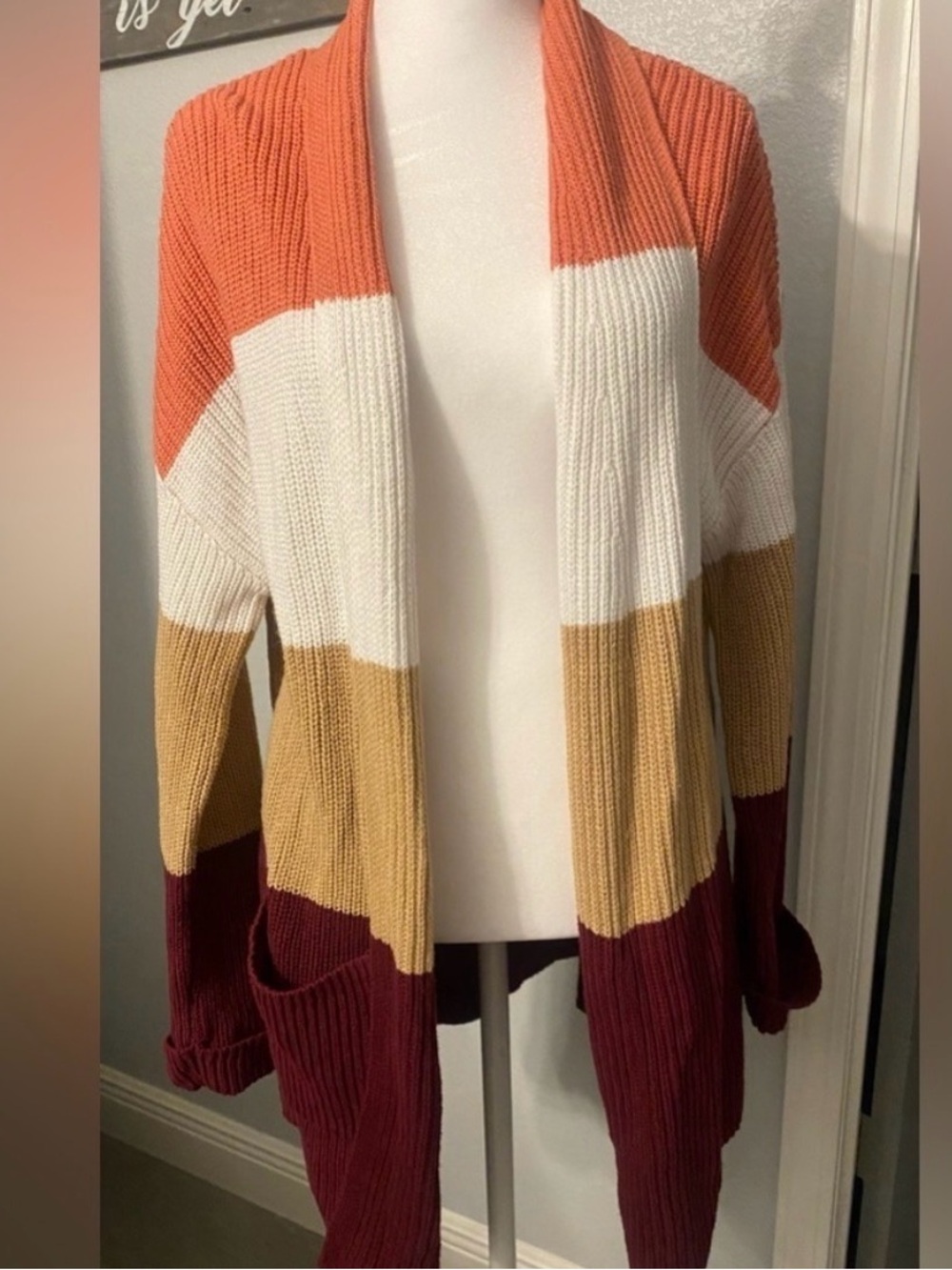 Time & Tru Shaker Stitch long sleeve cardigan with pockets Women’s Size Small